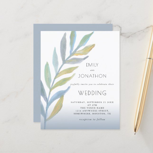 Budget Foliing Faire-part de mariage bleu Verre de (Devant/Arrière en situation)