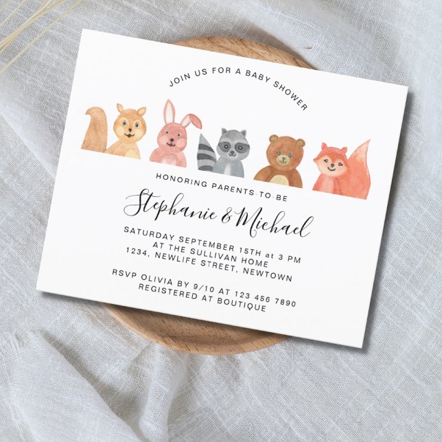 Budget Forest Animaux Couples Baby shower Invitati (Créateur téléchargé)
