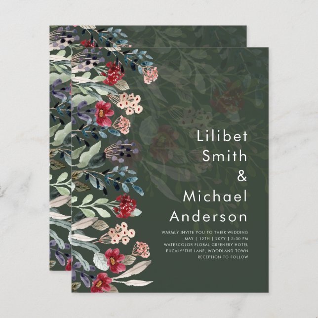 BUDGET Forêt verte Bourgogne bleu Mariage floral (Devant / Derrière)