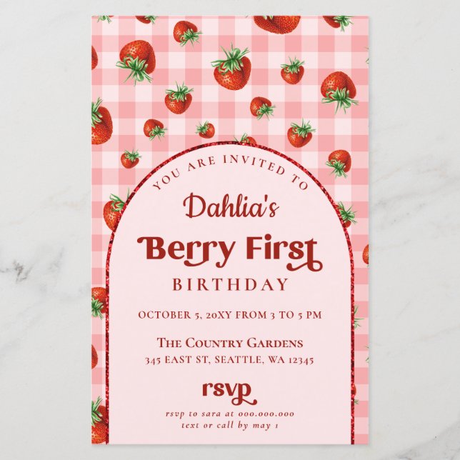 Budget fraise 1er anniversaire Invitation photo (Devant)