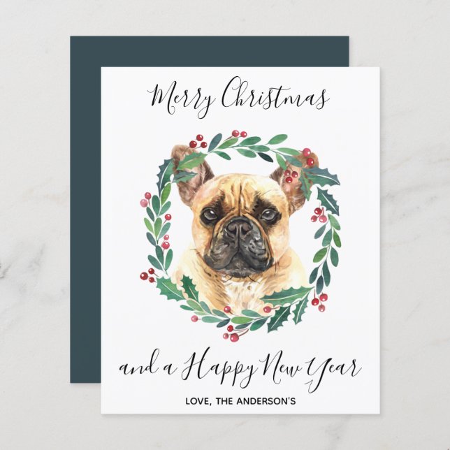 Budget French Buldog Chien Merry Christmas Card (Devant / Derrière)