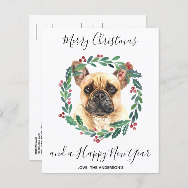Budget French Buldog Chien Merry Christmas Carte p (Devant / Derrière)