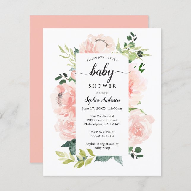 Budget Friendly Fleur Jolie Baby shower Invitation (Devant / Derrière)