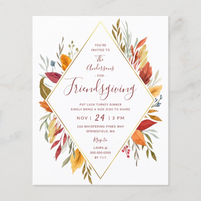 Budget Friendsgiving Autumn Foliing Invitation (Devant)