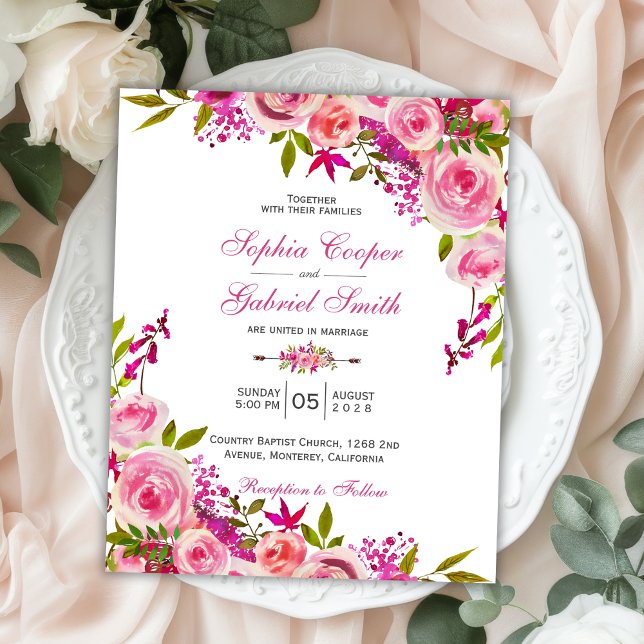 Budget Fuchsia Pink Floral Faire-part de mariage (Créateur téléchargé)