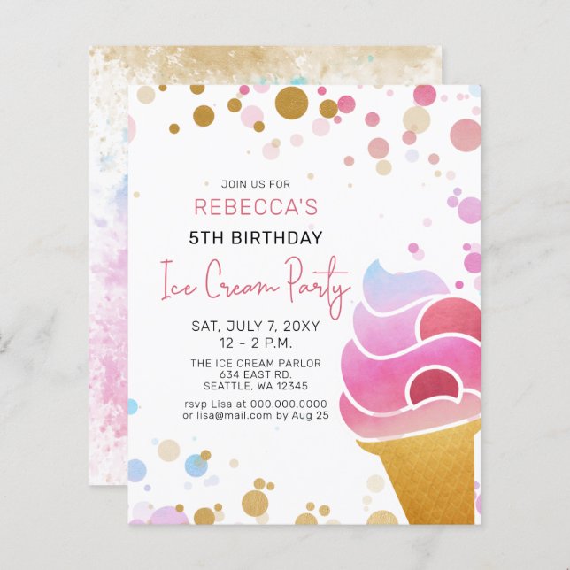 Budget Fun Ice crème party Anniversaire invitation (Devant / Derrière)