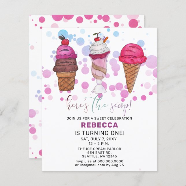 Budget Fun Ice crème party Anniversaire invitation (Devant / Derrière)