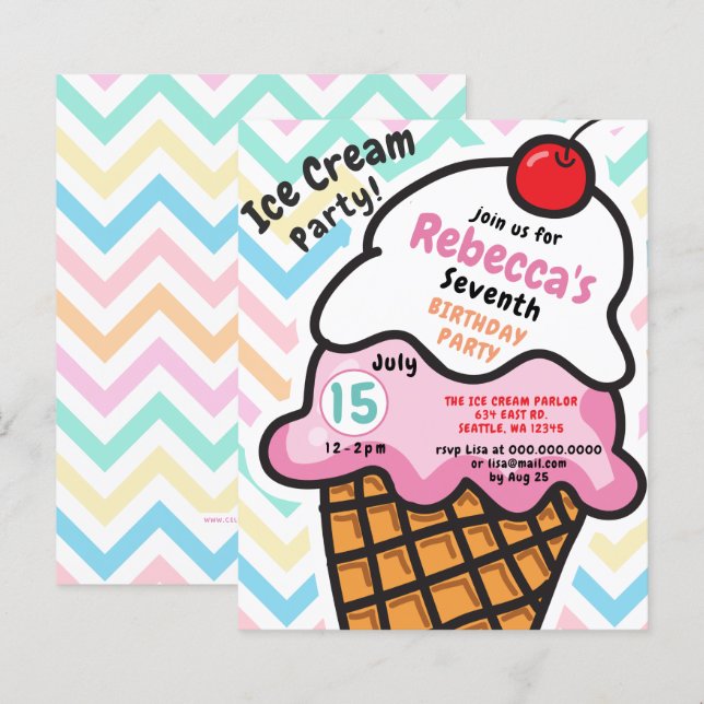 Budget Fun Ice crème party Anniversaire invitation (Devant / Derrière)