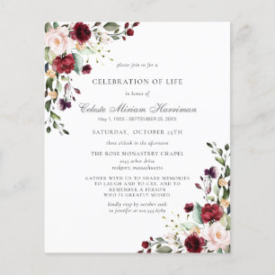 Budget Funérailles Bourgogne Rouge Rose Floral Inv