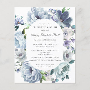 Budget Funéraire Dusty Blue Floral Invitation