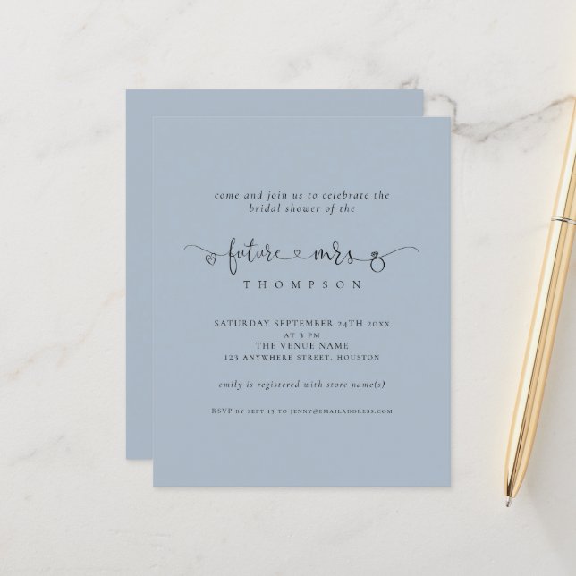 Budget Futur Mme Bridal Dusty Invitation de douche (Devant/Arrière en situation)