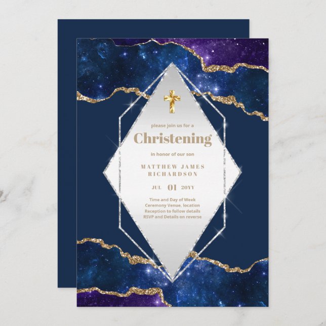 BUDGET Galaxy CHRISTENING Invitations Baptême Baut (Devant / Derrière)