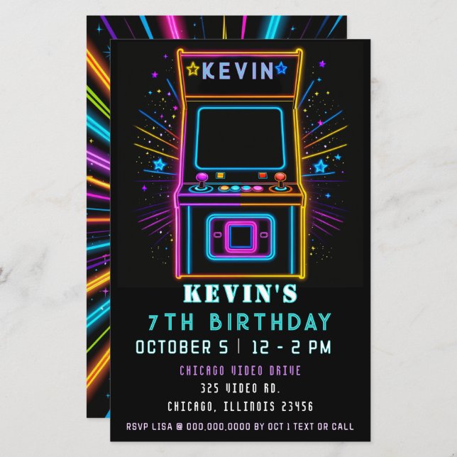 Budget Gaming Fun Neon Glow Arcade Anniversaire In (Devant / Derrière)