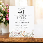 Budget Garden Fleur sauvage 40e anniversaire Invit<br><div class="desc">Célébrez dans le style avec une calligraphie fleurie jardin 40e anniversaire invitation, parfait pour un évènement marquant. Avec ses motifs floraux vibrants et son élégante calligraphie, cette invitation donne un ton fantaisiste mais sophistiqué à votre célébration. Le thème du jardin luxuriant mêle beauté naturelle et typographie gracieuse, créant un look...</div>