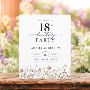 Budget Garden Floral 18e anniversaire Invitation