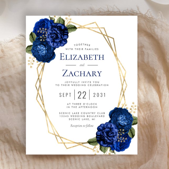 Budget Géométrique Royal Blue Floral Wedding Invit (Créateur téléchargé)
