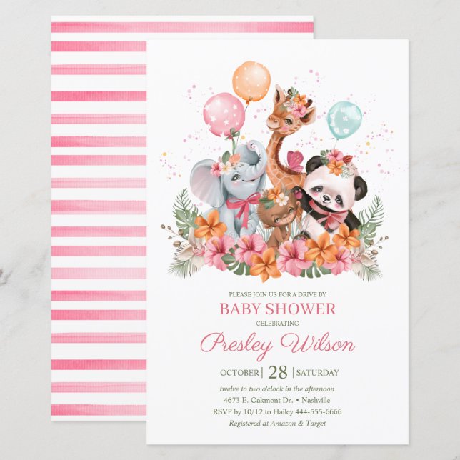 Budget Girl Safari Animaux Baby shower (Devant / Derrière)