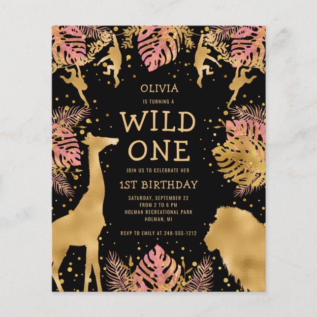 Budget Girls 1er anniversaire Pink Black Safari In (Devant)