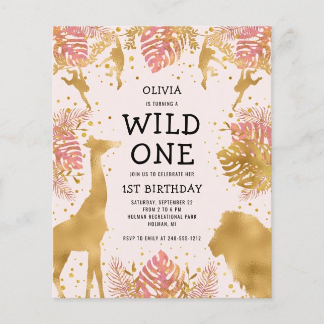 Budget Girls 1er anniversaire Pink Gold Invitation (Devant)