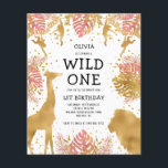 Budget Girls 1er anniversaire Pink Safari Invitati<br><div class="desc">Cette invitation à la fête d'anniversaire de la fille "sauvage" du safari dans la jungle présente des animaux à fausse feuille d'or (girafe, lion et singes), du feuillage de la jungle dorée et rose, et un arrosage de confettis d'or sur un arrière - plan blanc. Ajoutez le nom de la...</div>