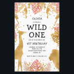 Budget Girls 1er anniversaire Pink Safari Invitati<br><div class="desc">Cette invitation à la fête d'anniversaire de la fille "sauvage" du safari dans la jungle présente des animaux à fausse feuille d'or (girafe, lion et singes), du feuillage de la jungle dorée et rose, et un arrosage de confettis d'or sur un arrière - plan blanc. Ajoutez le nom de la...</div>