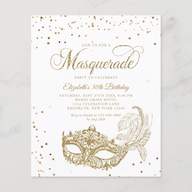 BUDGET Glam Blanc Or Masquerade Photo Anniversaire (Devant)