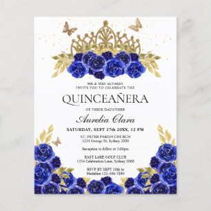 Budget Glam Blue Floral Or Tiara Quinceanera