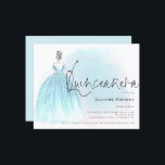 Budget Glam Blue Robe Quinceanera Invitation<br><div class="desc">Glam Robe bleu Quinceanera. Une alternative économique pour PETIT 4, 5 po x 5, 6 po. Disponible dans un STOCK SEMI GLOSS 110 lb CARD ou un STOCK SATIN FINISH 80 lb THINNER PAPER. Les enveloppes sont en option. Un design contemporain Quinceanera avec une illustration de la vue arrière d'une...</div>