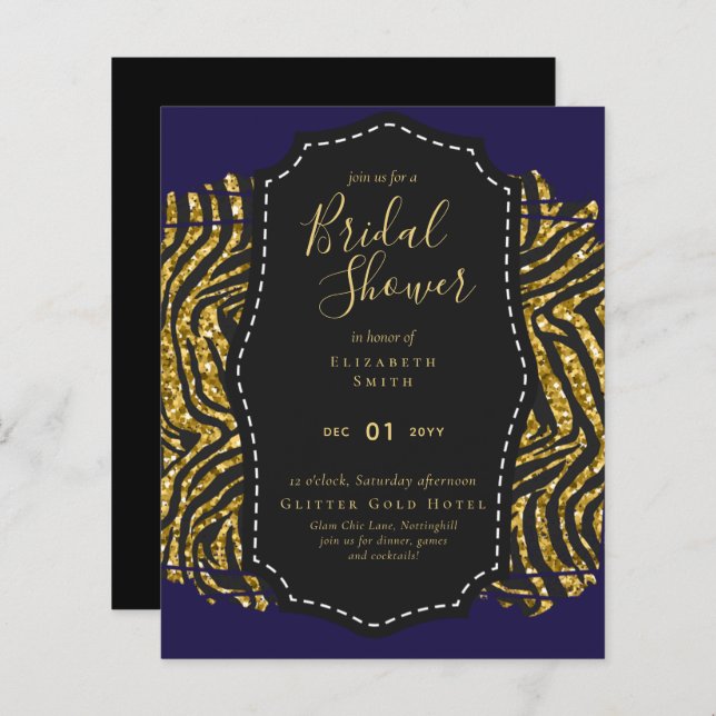 Budget Glam Gold Marine Fête des mariées Invitatio (Devant / Derrière)