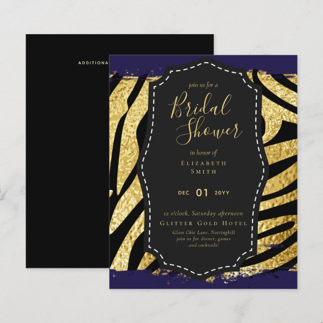 Budget Glam Gold Marine Fête des mariées Invitatio (Devant / Derrière)