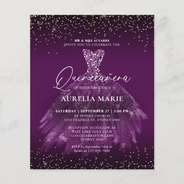 Budget Glam Gold Purple Princesse Robe Quinceanera (Devant)