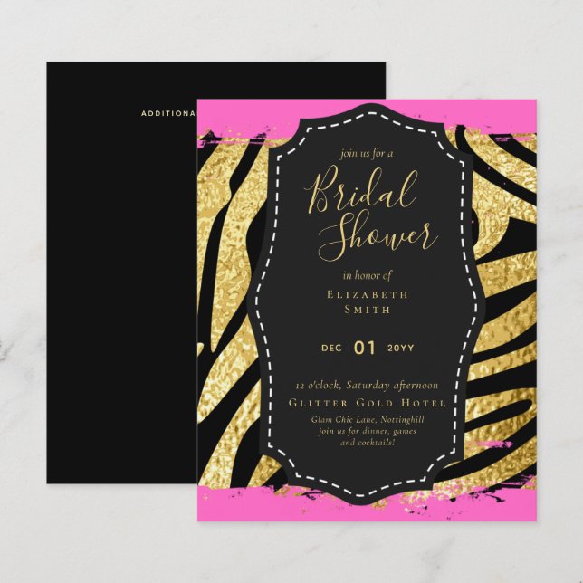 Budget Glam or rose Fête des mariées Invitation an (Devant / Derrière)
