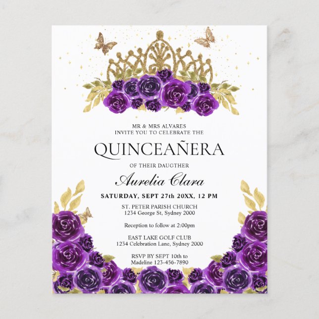 BUDGET Glam Purple Floral Or Tiara Quinceanera (Devant)