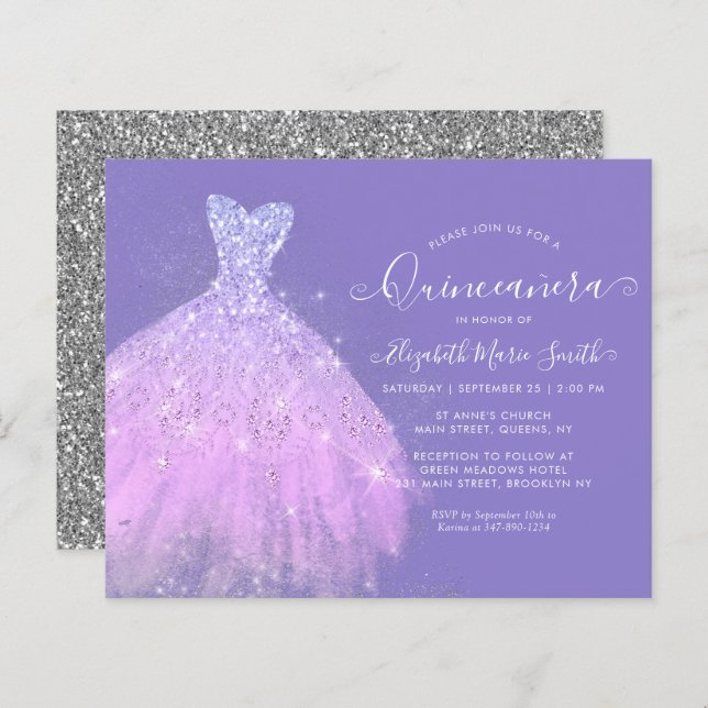 Budget Glam Purple Silver Parties scintillant Gown (Devant / Derrière)