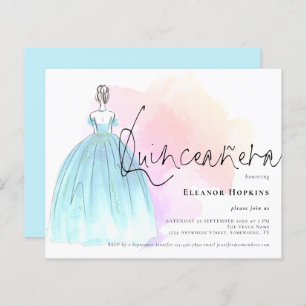 Budget Glam Robe bleu Quinceanera Invitation