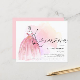 Budget Glam Robe rose Quinceanera Invitation