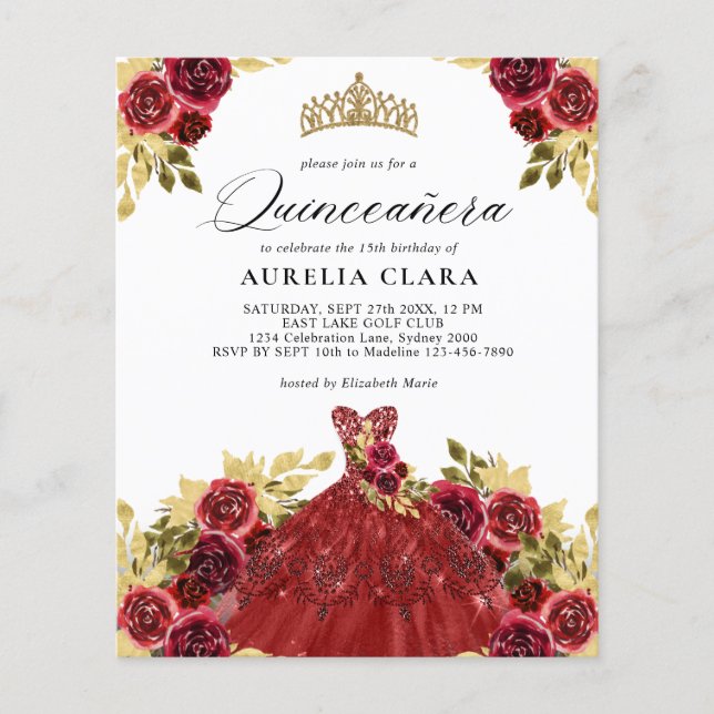 BUDGET Glam Robe rouge Floral 15e Quinceañera (Devant)