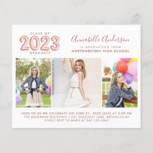 Budget Glam Rose Gold 2023 Photo Graduation Invita