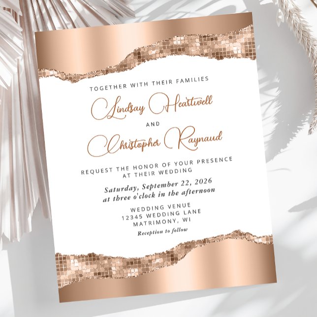 Budget Glam Rose Gold Miroir Tiles Mariage Invitat (Créateur téléchargé)