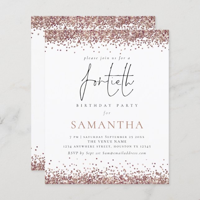 Budget Glam Rose Gold Parties scintillant Invitati (Devant / Derrière)