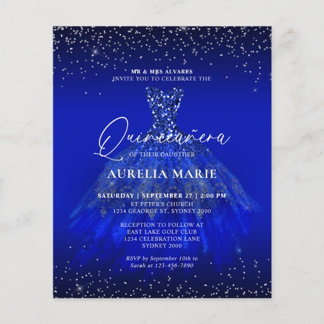 BUDGET Glam Silver Blue Princesse robe Quinceanera (Devant)