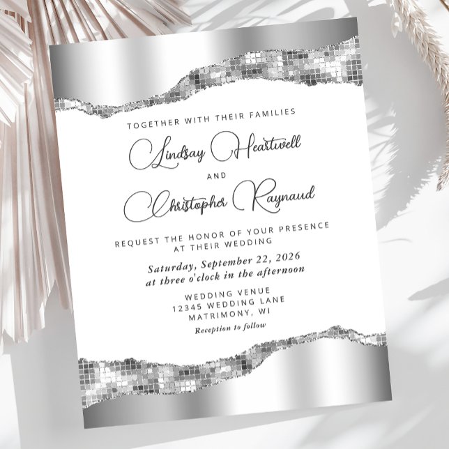 Budget Glam Silver Mirror Tiles Mariage Invitation (Créateur téléchargé)