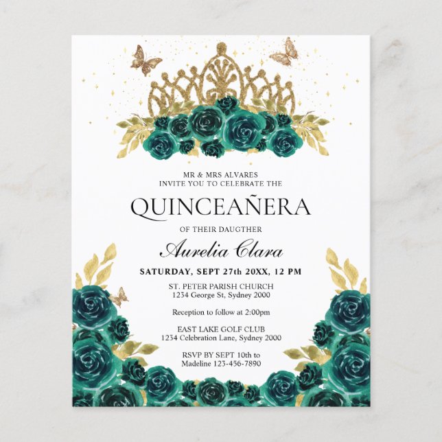 BUDGET Glam Vert Floral Or Tiara Quinceanera (Devant)