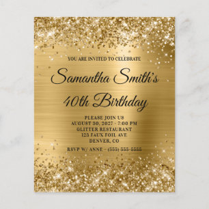 Budget Glittery Gold Glam Anniversaire Invitation