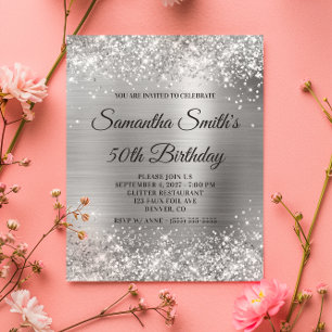 Budget Glittery Silver Foil 50e anniversaire Invit