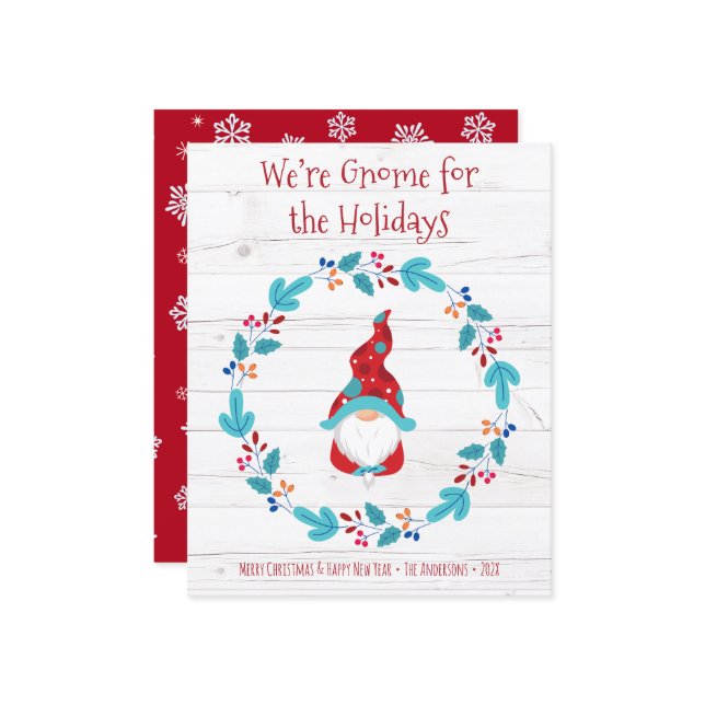 Budget Gnomfor Holidays Elf Rustic Wreath Card (Devant/Arrière en situation)