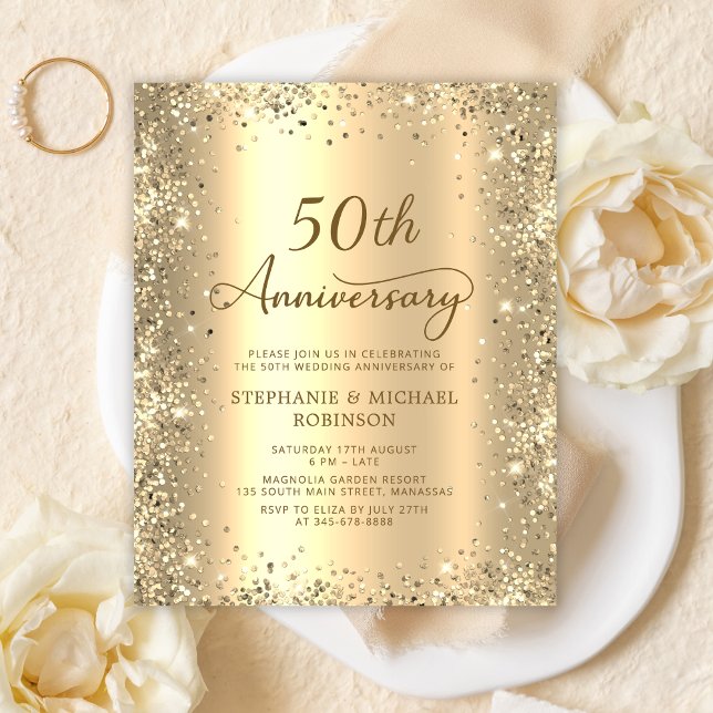 Budget Gold 50th Wedding Anniversary Invitation (Créateur téléchargé)