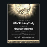 Budget Gold 70th Birthday Party 70s Disco Ball<br><div class="desc">Célébrez dans un style éclatant avec notre Gold 70th Birthday Party 70's Disco Ball Invitation! Cette invitation éblouissante ouvre la voie à un bain rétro qui sera inoubliable. Dans une teinte dorée rayonnante, cette invitation exhale le raffinement et le plaisir. Le graphisme de la boule disco vous ramène à l'époque...</div>