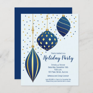 Budget Gold Bleu Ornements de Noël Invitations