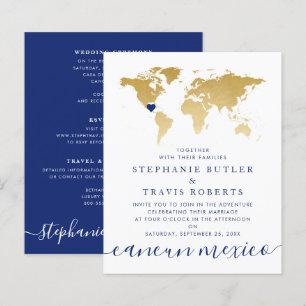 Budget Gold Blue Map Destination Invitation de mar